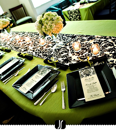green black and white wedding ideas. green with lack and white